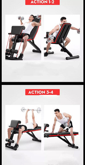4-i-1 træningsbænk - Rygstrækker, biceps curl, mavebøjninger